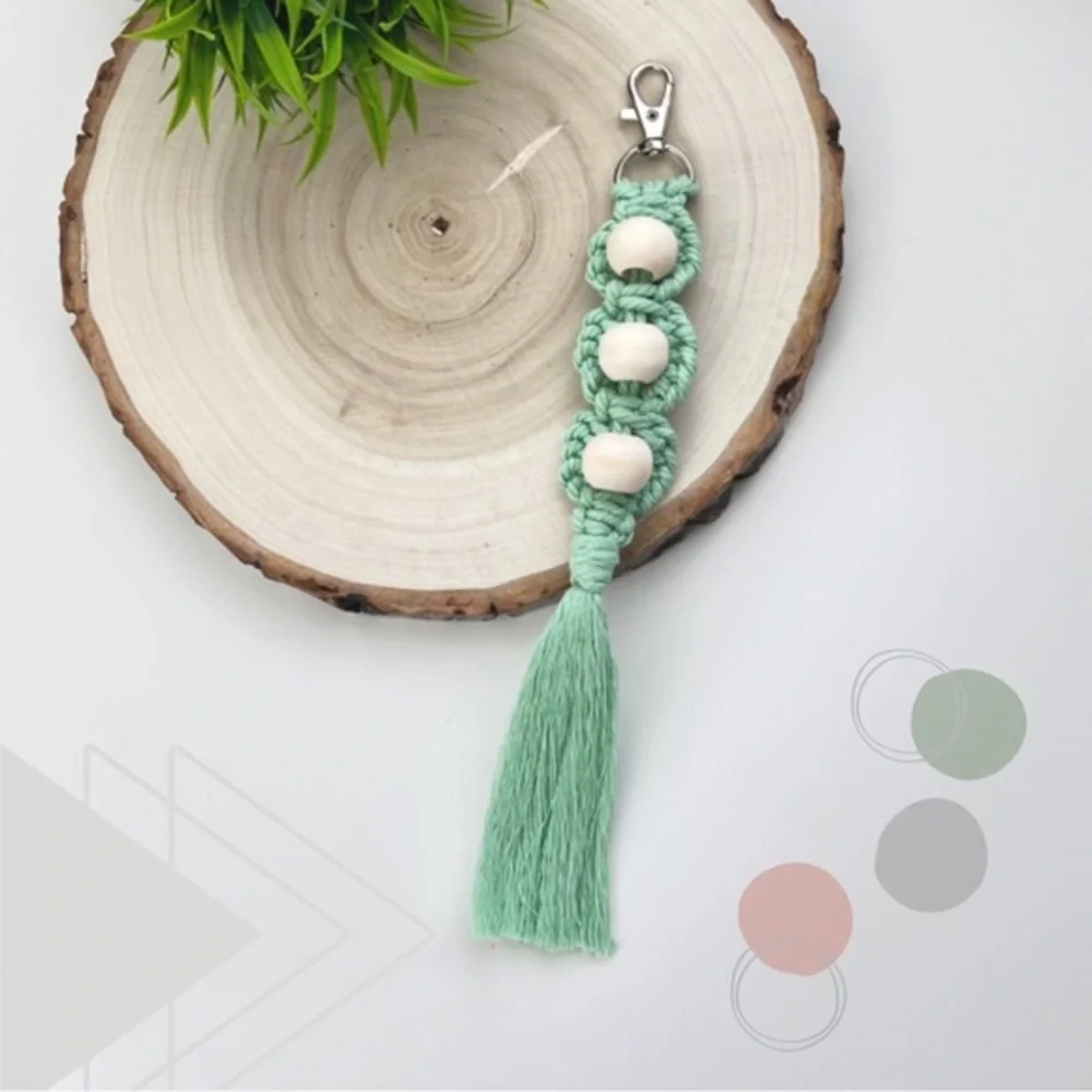 Macrame Floral with Wooden Bead Boho Keychain
